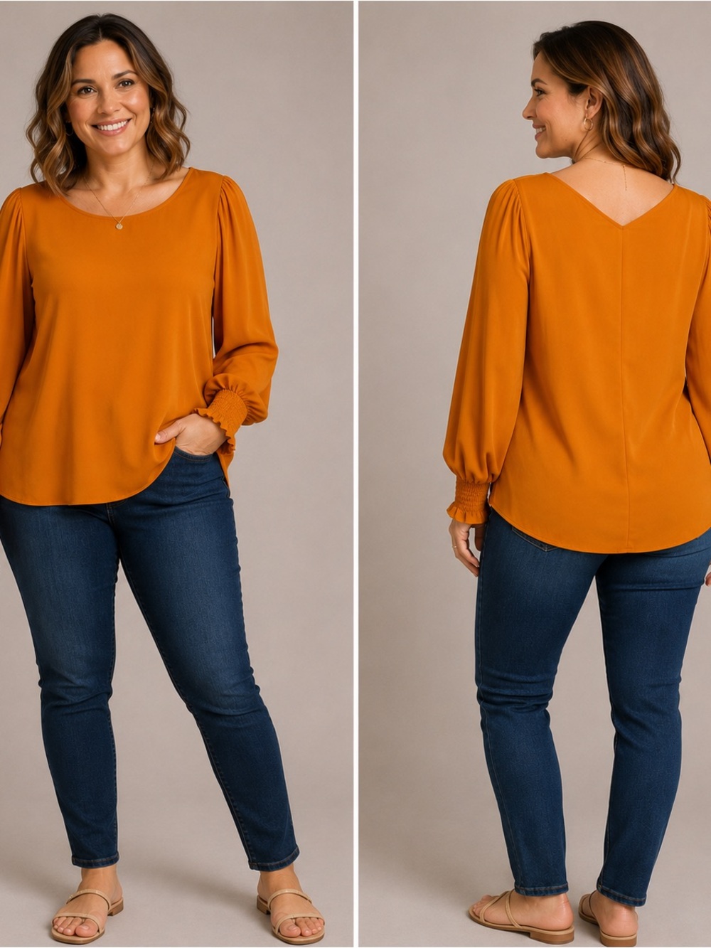 LOFT Mustard Long-Sleeve V-Back Blouse